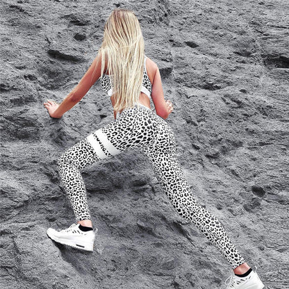 Chaleco traje deportivo de yoga con estampado de leopardo