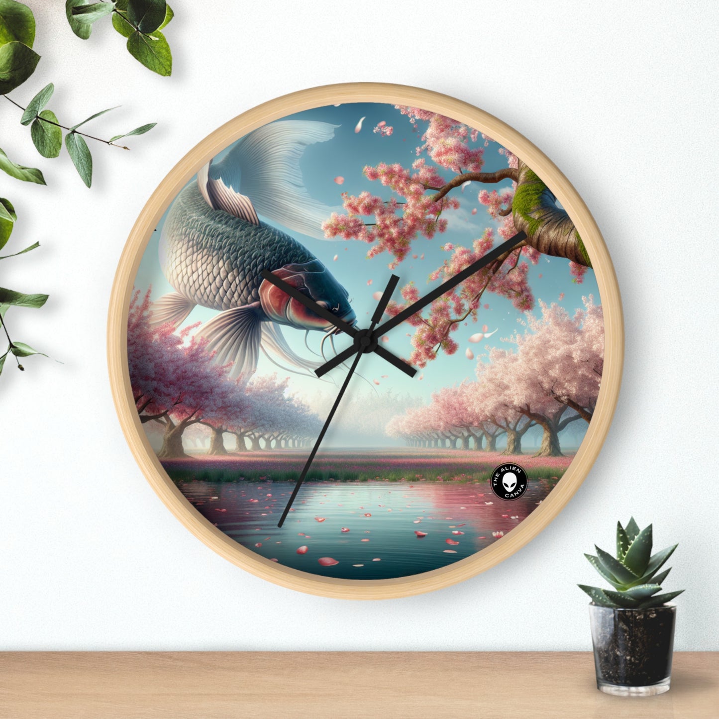 « Poissons Koi dans les fleurs de cerisier : la beauté de la nature » – L'horloge murale Alien