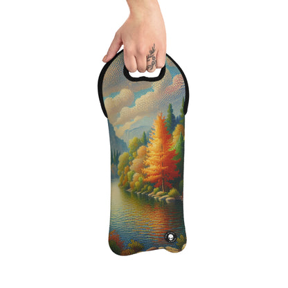 "Serenity in Dots: A Pointillism Sunset at the Beach" - The Alien Wine Tote Bag Pointillism