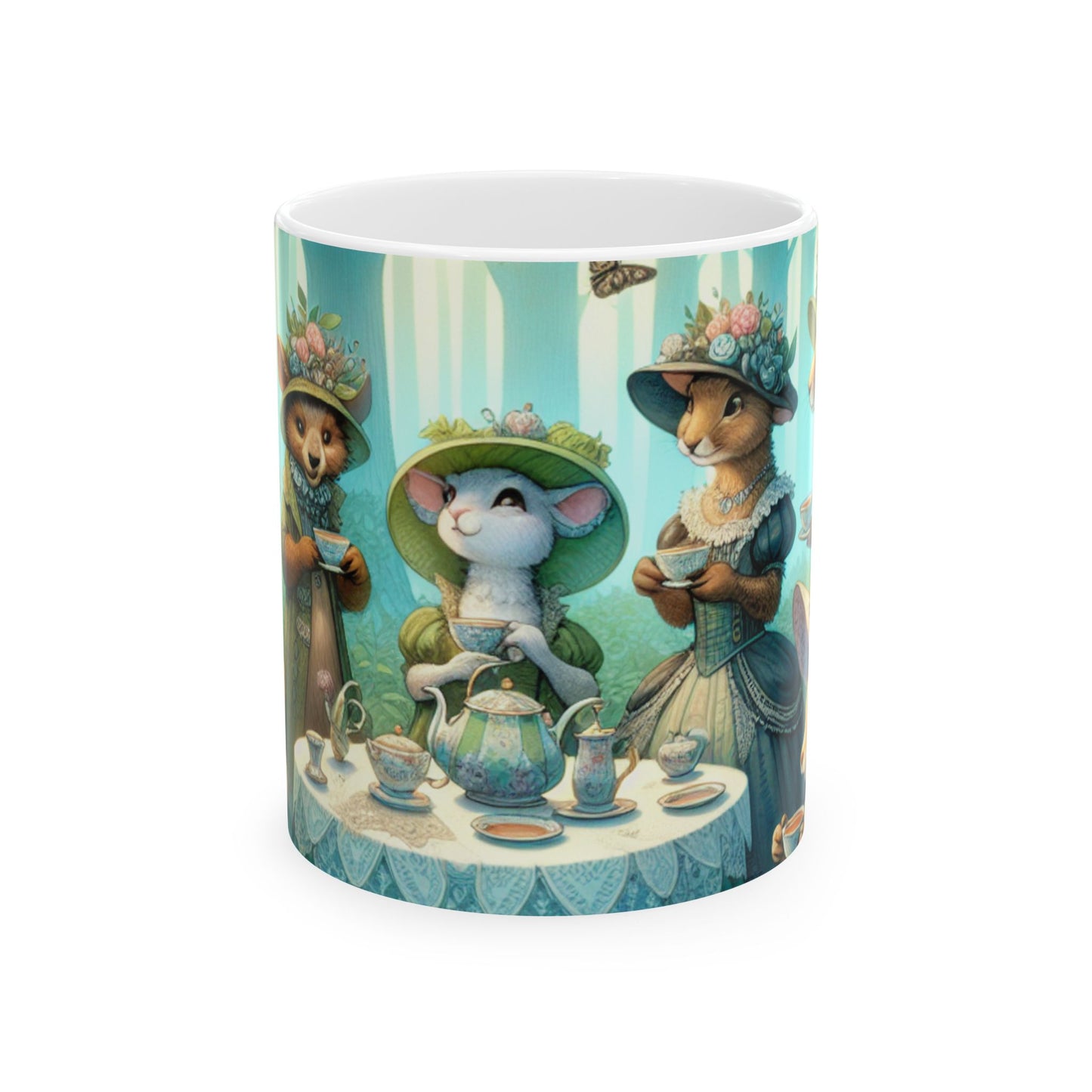 "Sombreros elegantes y tazas de té: una fiesta de té en el bosque" - Taza de cerámica The Alien de 11 oz