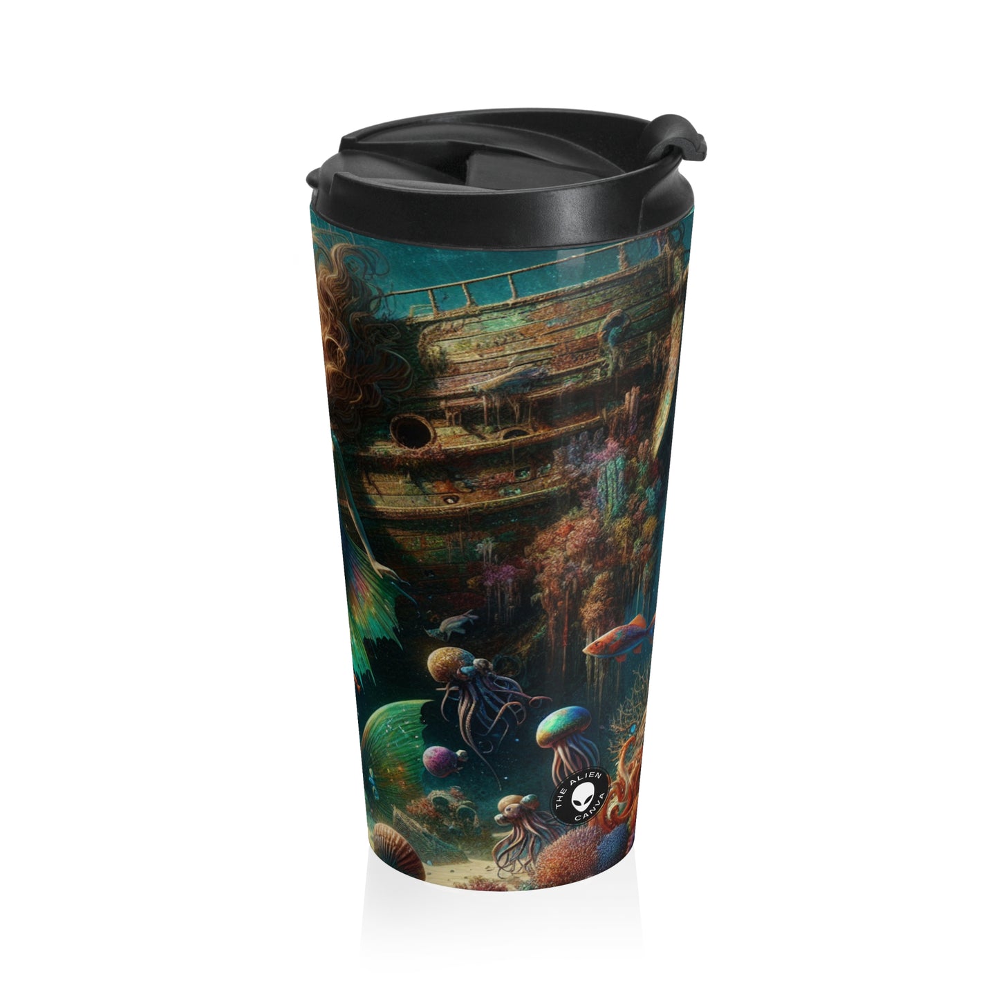 "El tesoro de la sirena: explorando el naufragio hundido" - Taza de viaje de acero inoxidable de The Alien