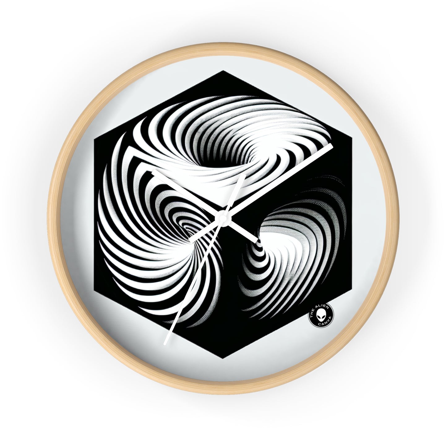 "Cubo convolucional: una ilusión óptica de movimiento incesante" - El reloj de pared alienígena Op Art