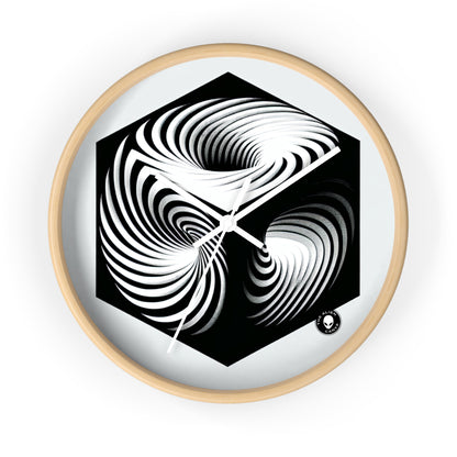 "Cubo convolucional: una ilusión óptica de movimiento incesante" - El reloj de pared alienígena Op Art