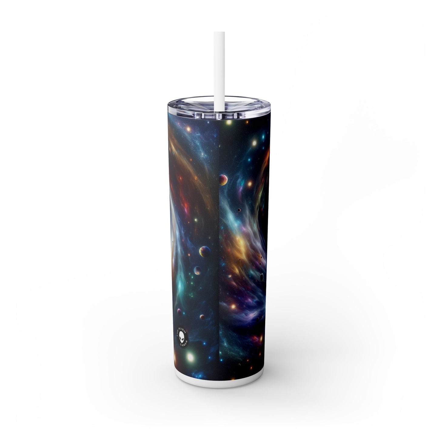 "Galactic Vortex: The Colorful Dance of Stars and Planets" - The Alien Maars® Skinny Tumbler with Straw 20oz