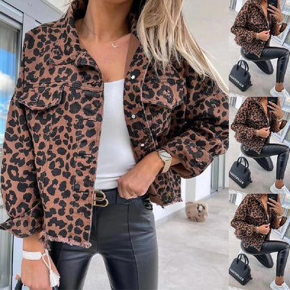 Chaqueta vaquera estampada con estampado de leopardo para mujer