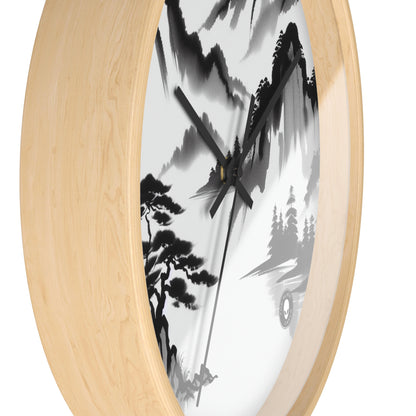 "Mountain Reflection: A Serene Zen Ink Painting" - The Alien Wall Clock Zen Ink Painting