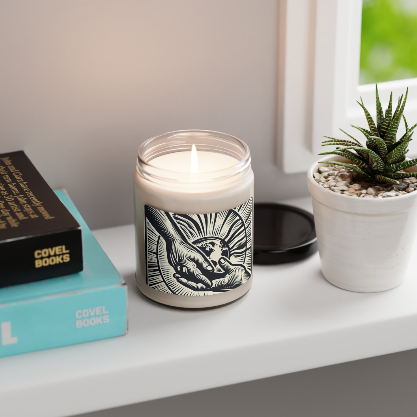 "Uniting Hands, Uniting Nations" - The Alien Scented Soy Candle 9oz Woodcut Printing Style