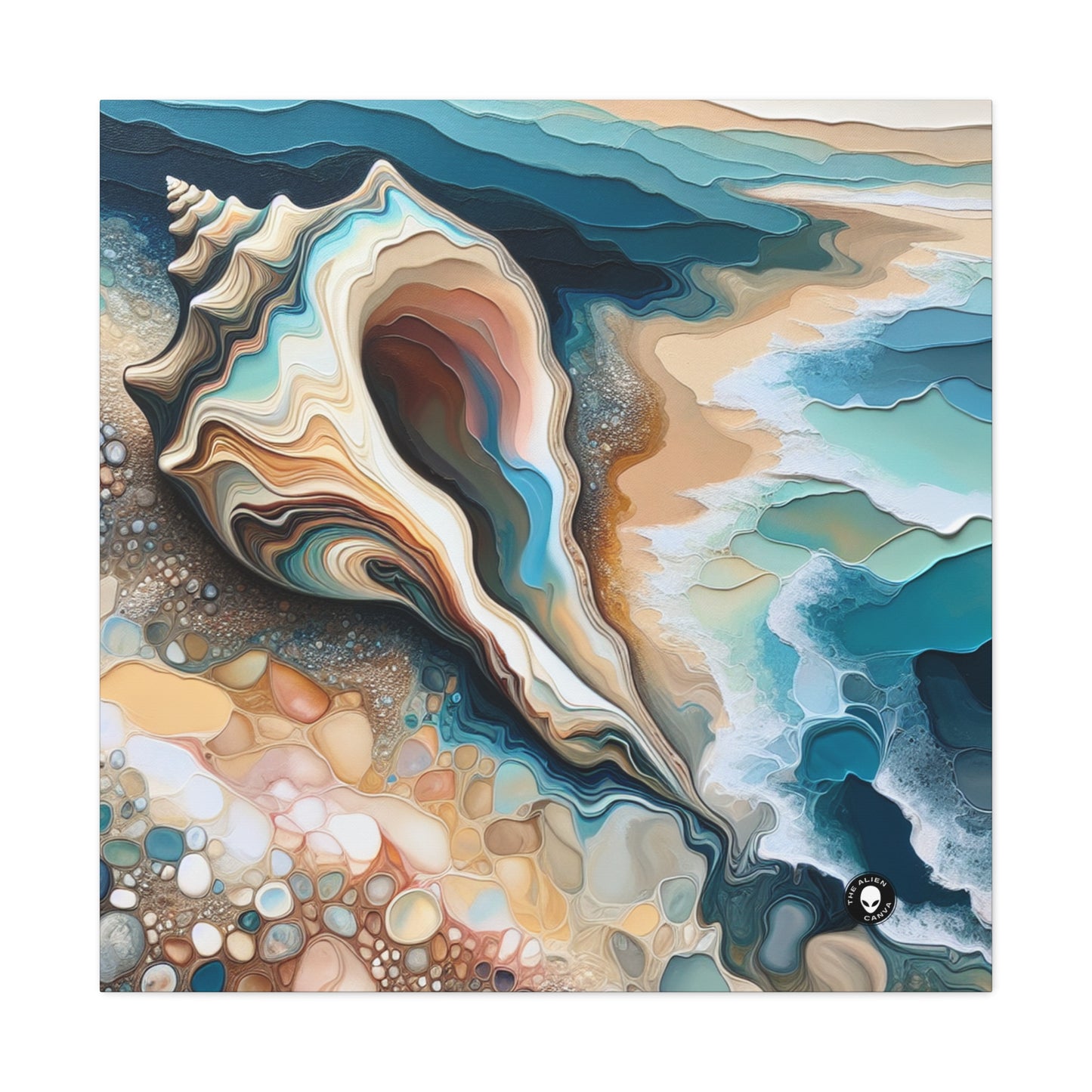 "Una vista de la playa a través de una concha marina" - The Alien Canva Acrylic Pouring