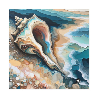 "Una vista de la playa a través de una concha marina" - The Alien Canva Acrylic Pouring