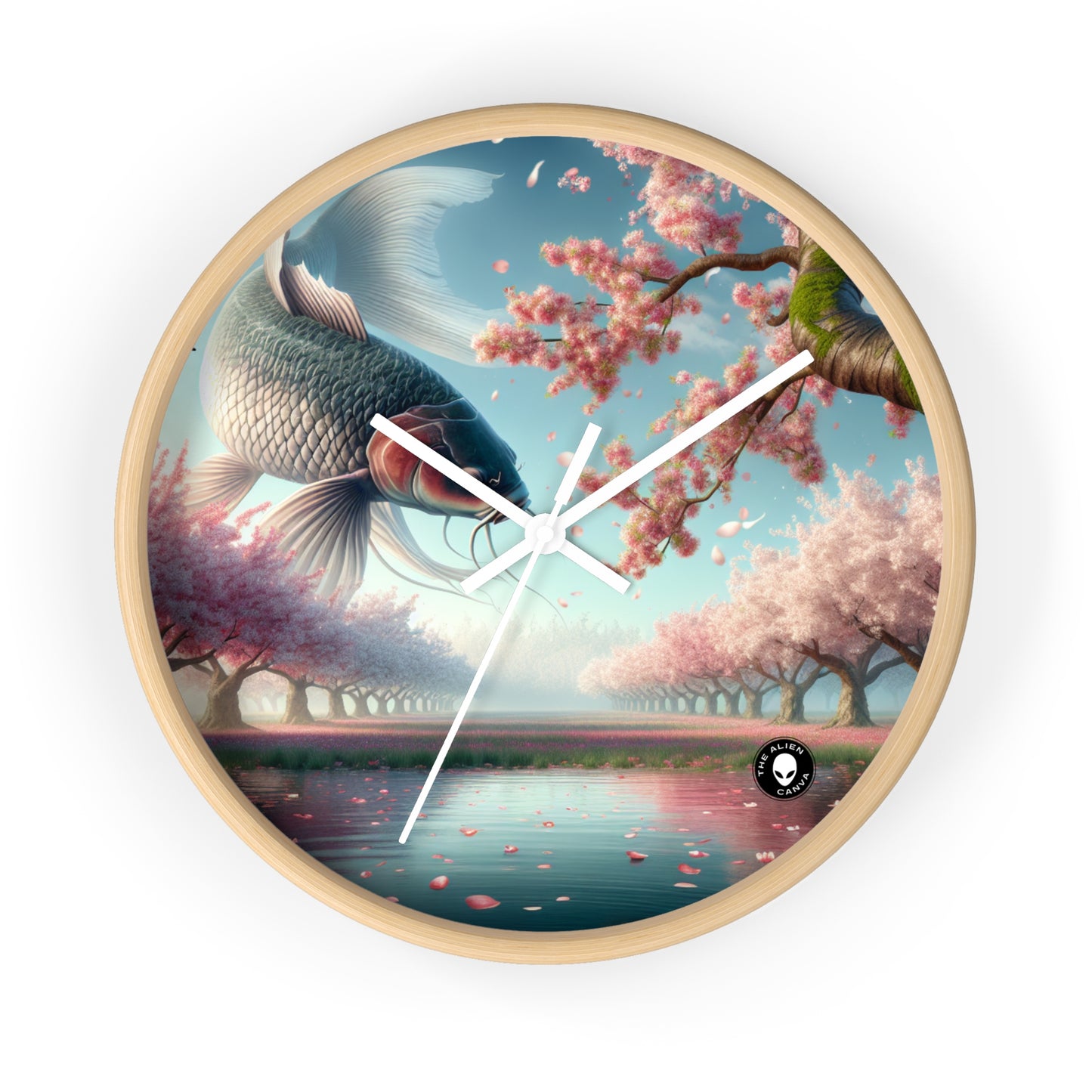 "Peces Koi en flores de cerezo: la belleza de la naturaleza" - El reloj de pared extraterrestre