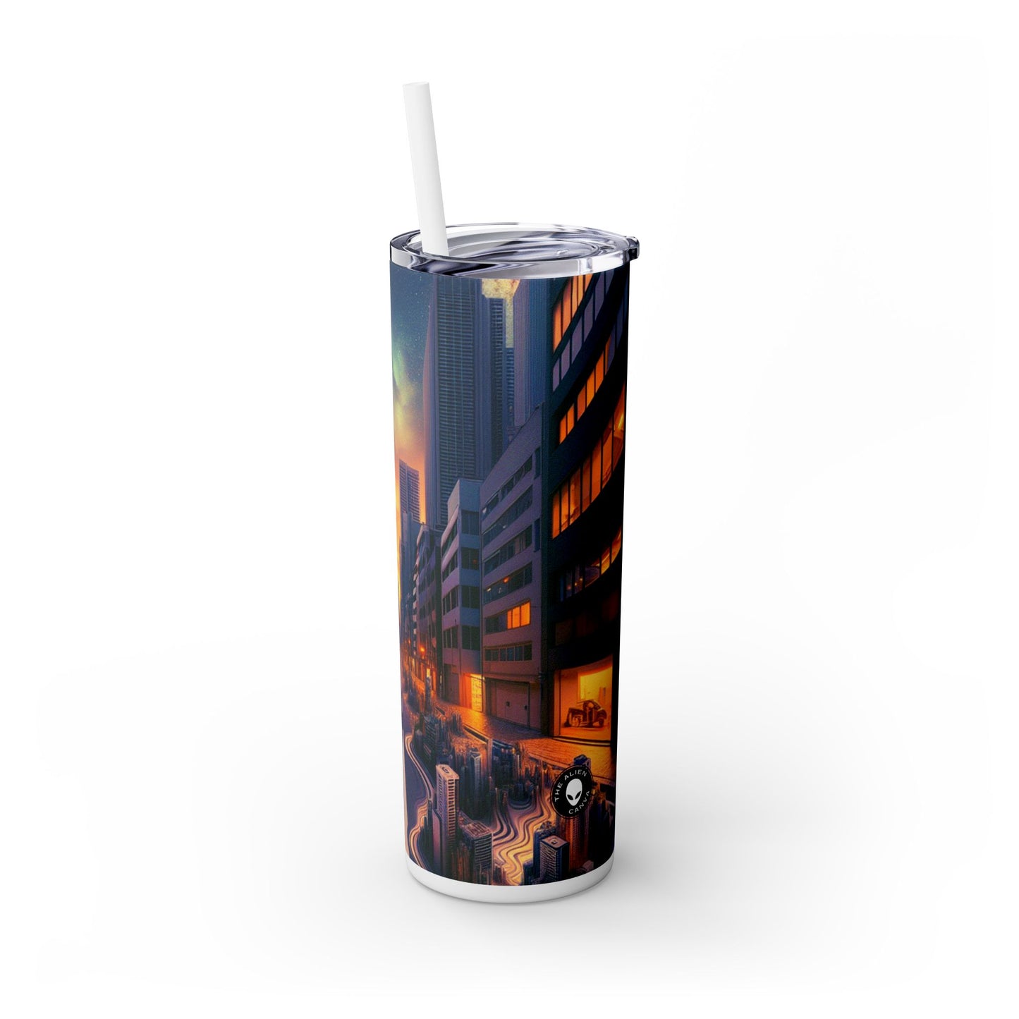 "Melting City: A Surreal Nighttime View" - The Alien Maars® Skinny Tumbler with Straw 20oz