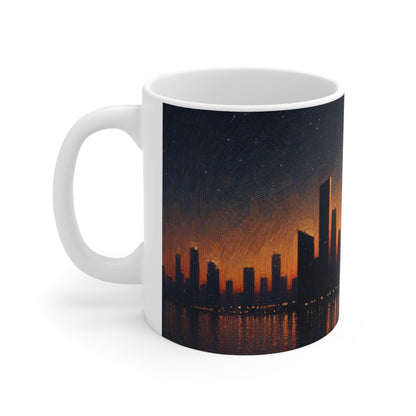 "The City Aglow" - Taza de cerámica The Alien de 11 oz estilo postimpresionismo