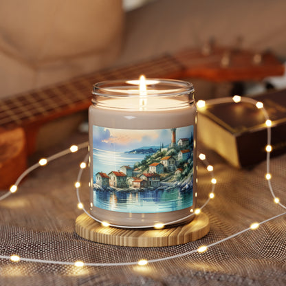 "Glimpse of a Seaside Haven" - The Alien Scented Soy Candle 9oz Watercolor Painting Style