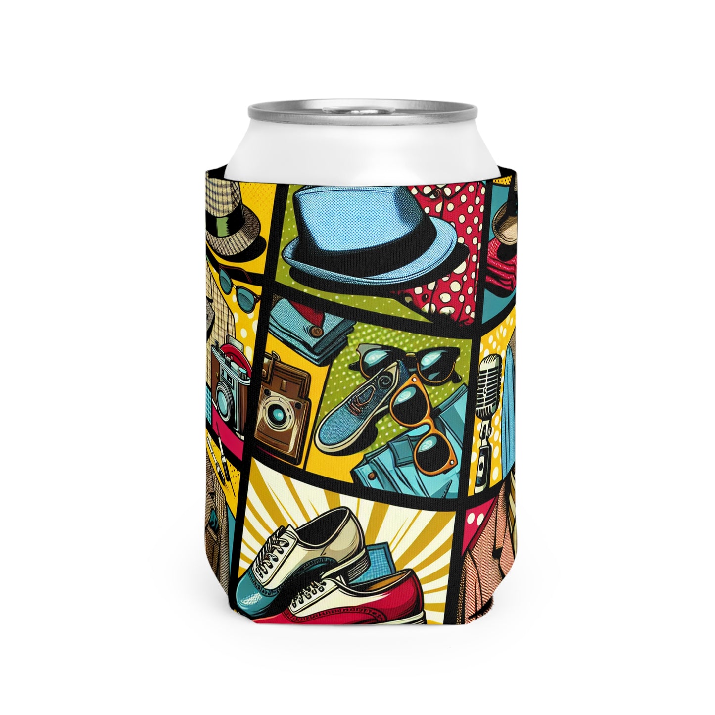 "Pop Art Apparel: A Collage of Vintage Style" - The Alien Can Cooler Sleeve pop art Style