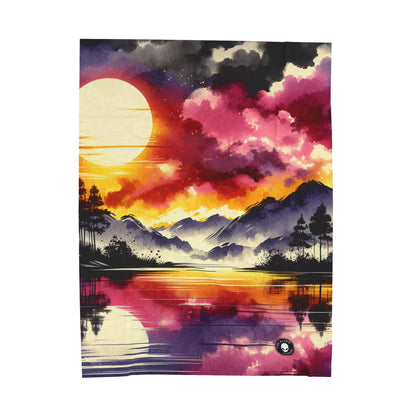 "A Pastel Sunset Symphony" - La peinture à l'encre de la couverture en peluche Alien Velveteen