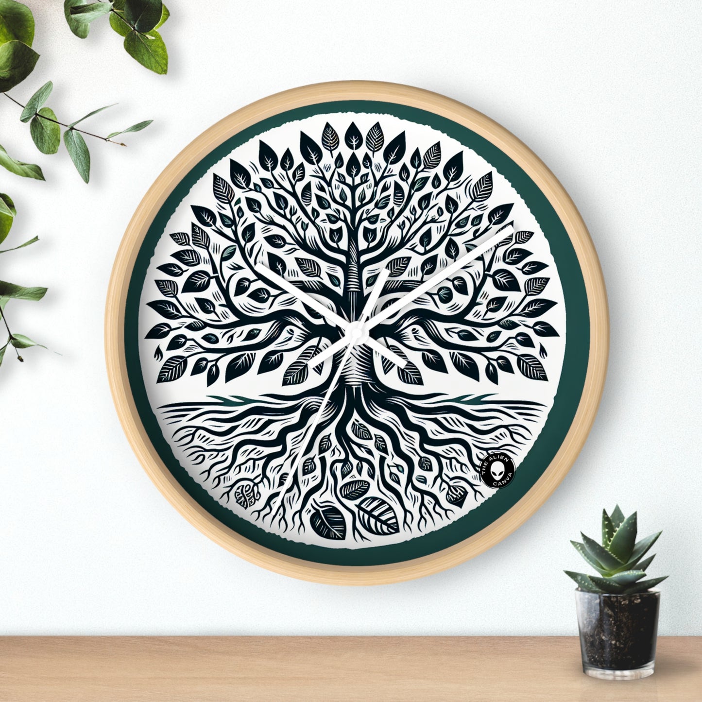 "Modern Woodcut Family Tree" - The Alien Wall Clock Woodcut Printing