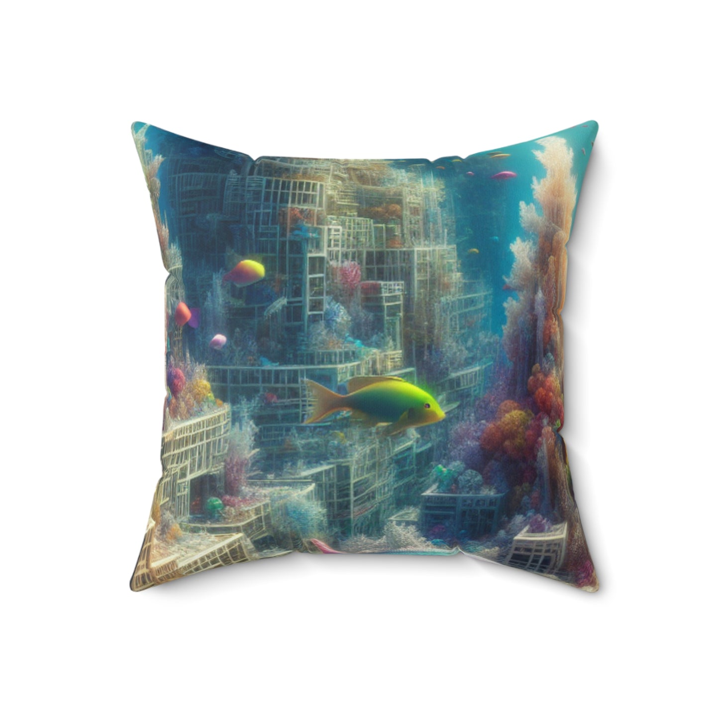 "Coralline City: A Surreal Underwater Wonderland"- The Alien Spun Polyester Square Pillow