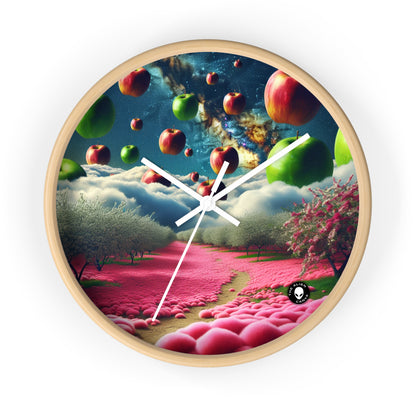 "Apple Sky and Pink Flower Carpet: A Surreal Landscape" - The Alien Wall Clock