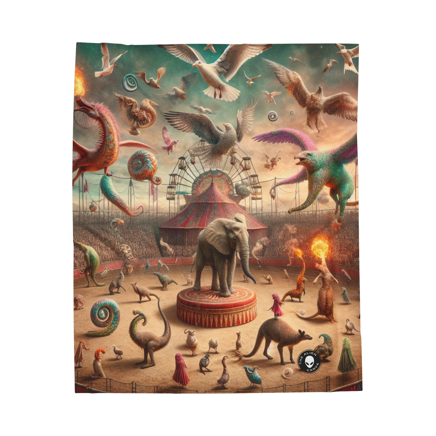 "Fantasy Circus: Where Animal Performers Entertain Mythical Attendees" - The Alien Velveteen Plush Blanket