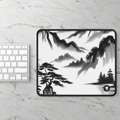 "Mountain Reflection: A Serene Zen Ink Painting" - The Alien Gaming Mouse Pad Zen Ink Painting