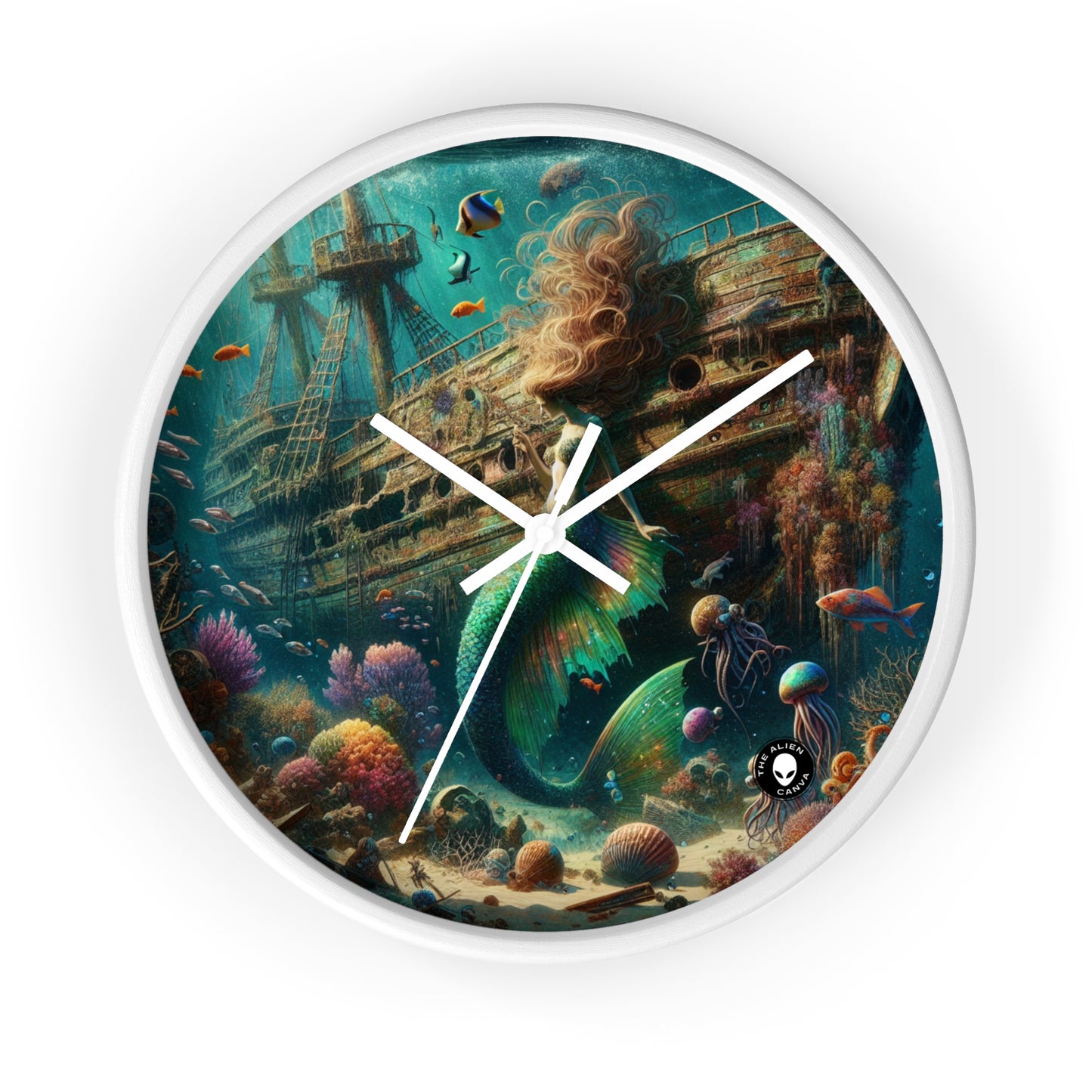 "Mermaid's Treasure: Exploring the Sunken Shipwreck" - The Alien Wall Clock