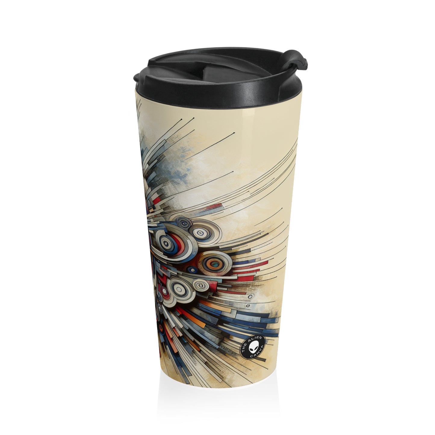 "Fragmented Realms: A Surreal Exploration in Color and Form" - The Alien Stainless Steel Travel Mug Avant-garde Art