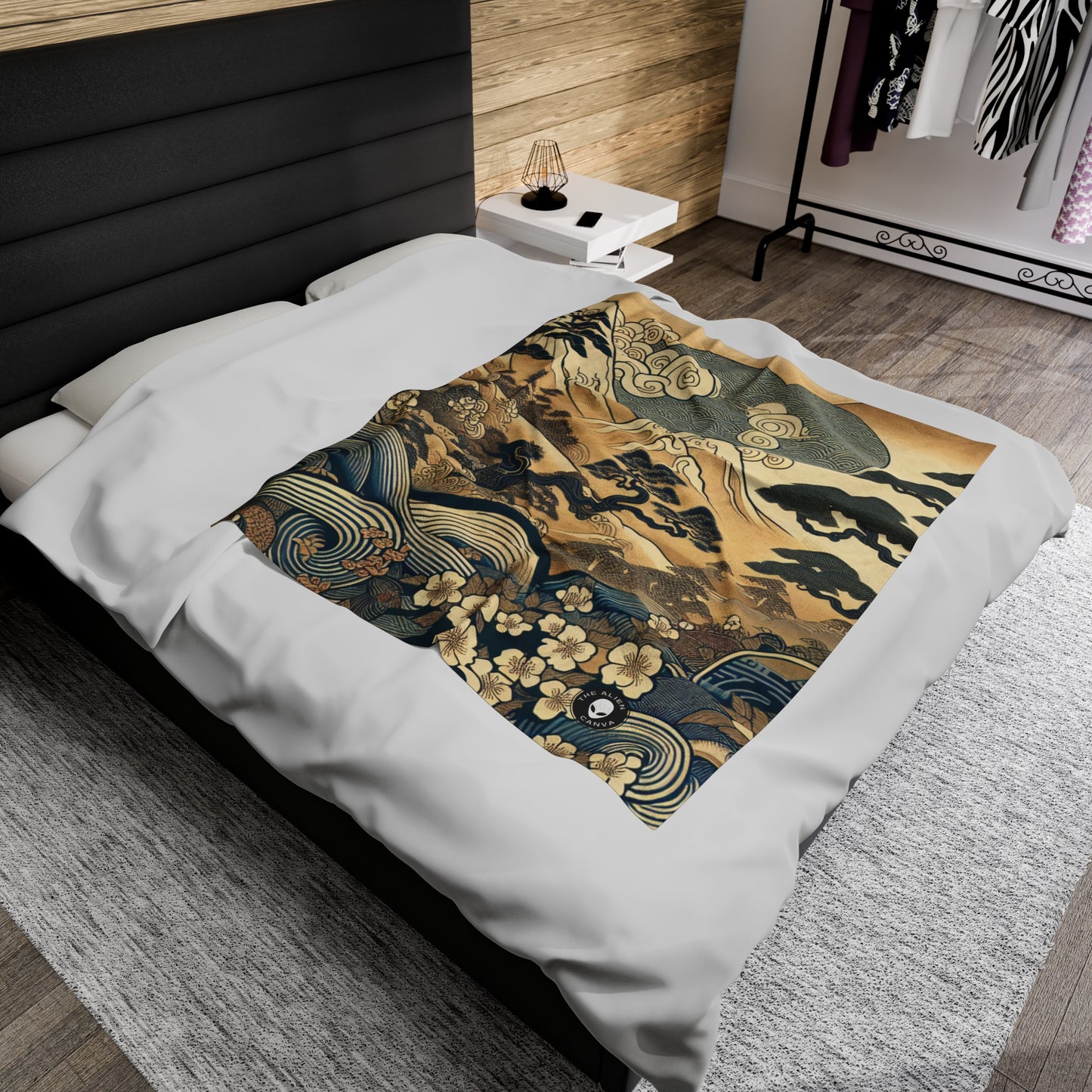 "The Festive Dreams of Edo" - The Alien Velveteen Plush Blanket Ukiyo-e (Japanese Woodblock Printing)