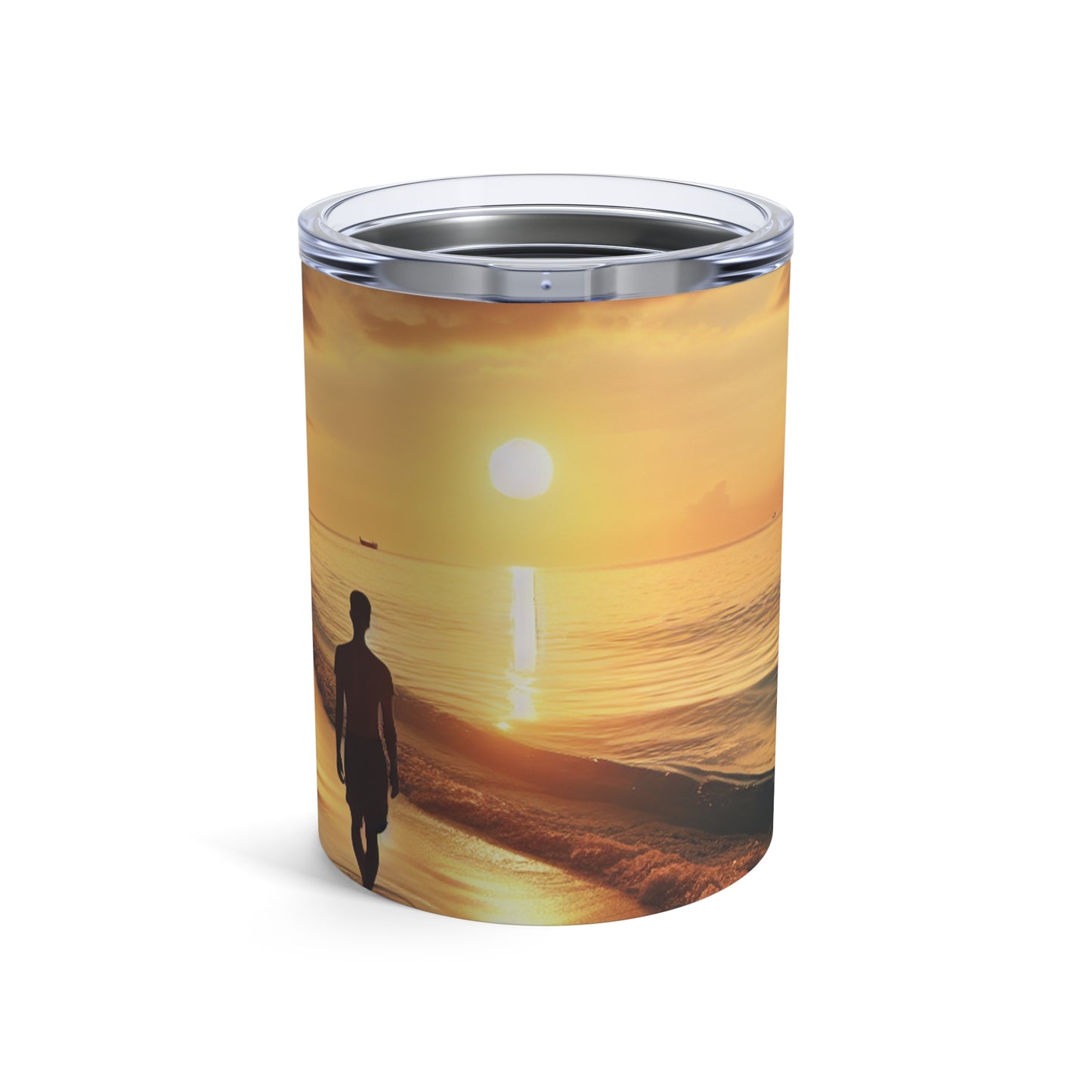 "Une promenade le long de la plage au coucher du soleil" - Le style photoréaliste Alien Tumbler 10oz