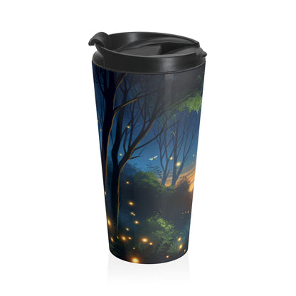 "Atardecer encantado: Luciérnagas en el bosque" - Taza de viaje de acero inoxidable de The Alien