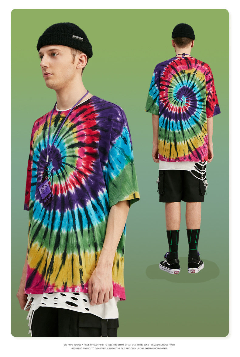 Manches courtes amples Rainbow Spiral Tie-Dye pour hommes