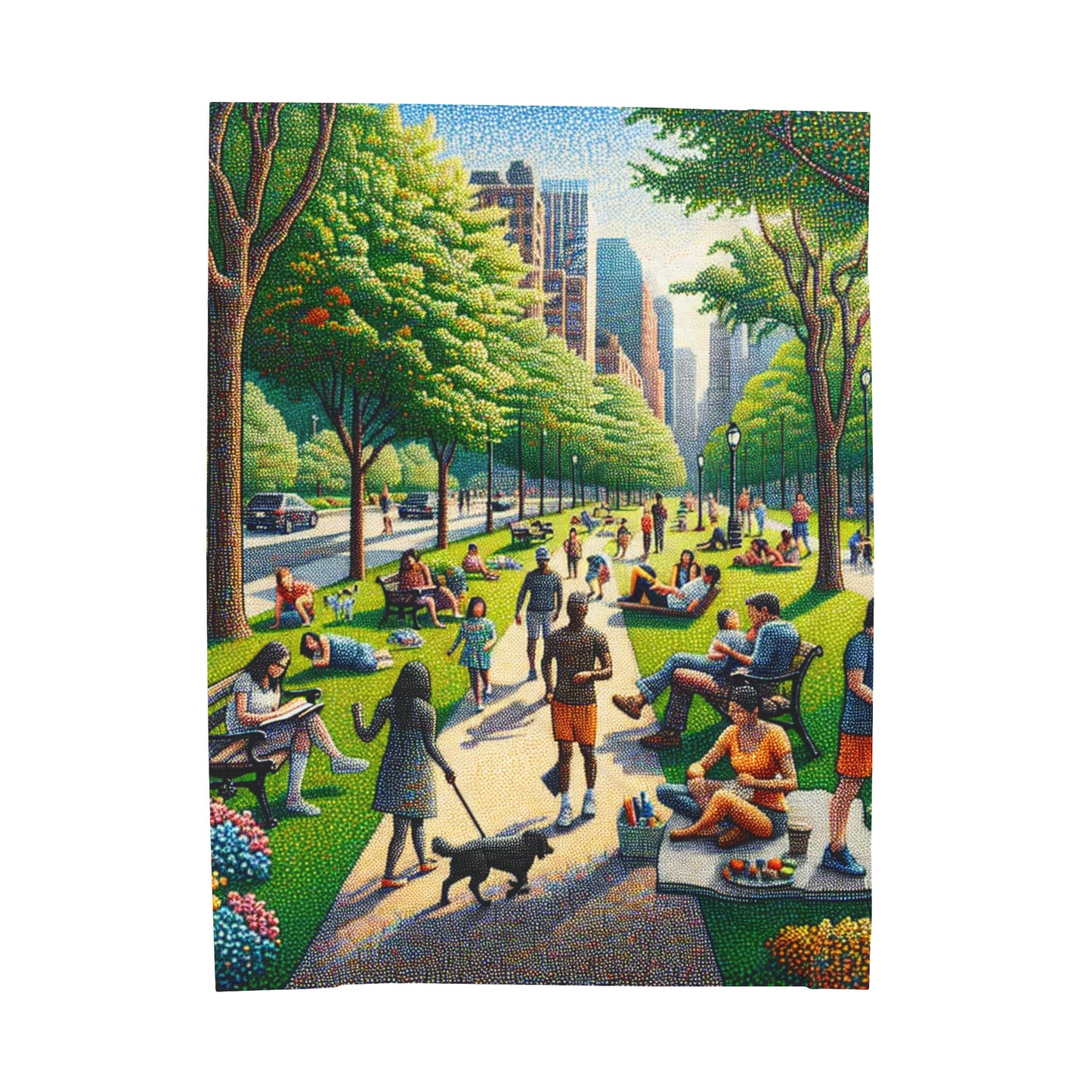 "Dotty Cityscape" - The Alien Velveteen Plush Blanket Pointillism Style