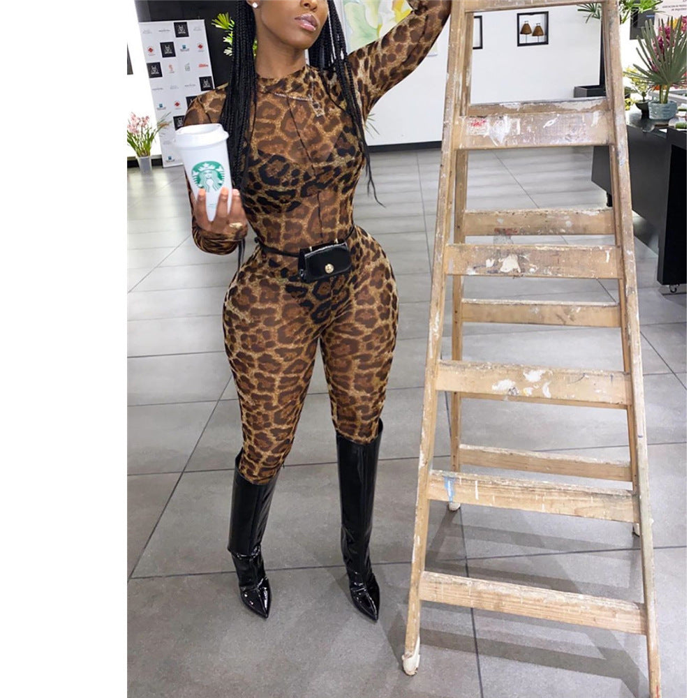 Transparent Leopard Print Jumpsuit