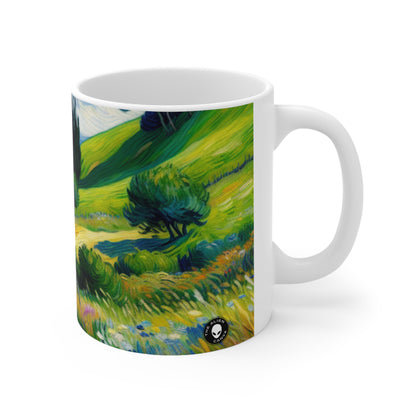 "Mystical Morning: A Post-Impressionist Journey into a Vibrant Dawn" - The Alien Ceramic Mug 11oz Post-Impressionism