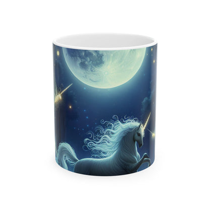 "Bosque encantado iluminado por la luna" - Taza de cerámica alienígena de 11 oz