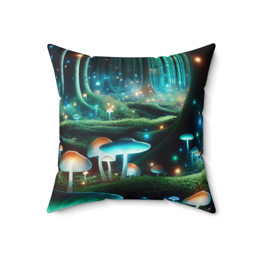 "Enchanted Night in the Fungus Forest"- The Alien Spun Polyester Square Pillow