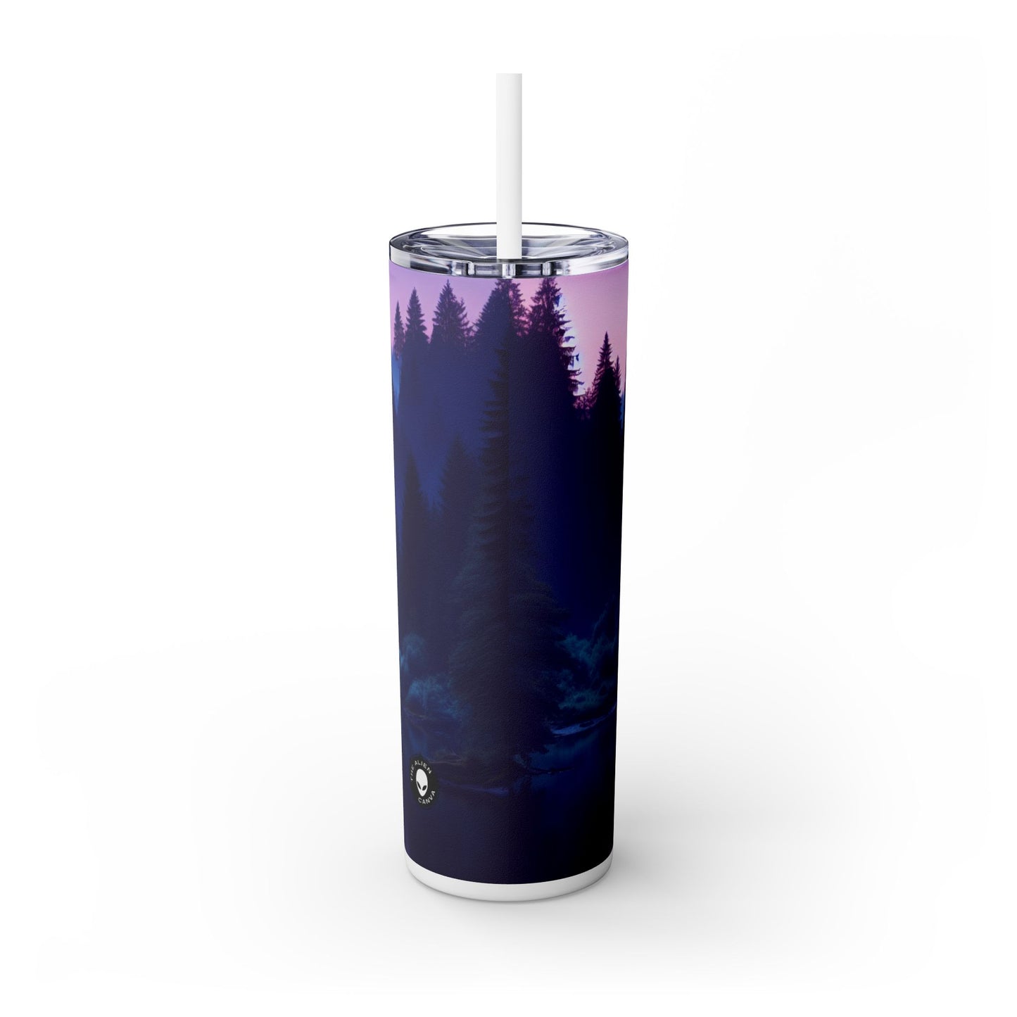 "Twilight Tranquility: Forest River Reflections" - The Alien Maars® Skinny Tumbler with Straw 20oz