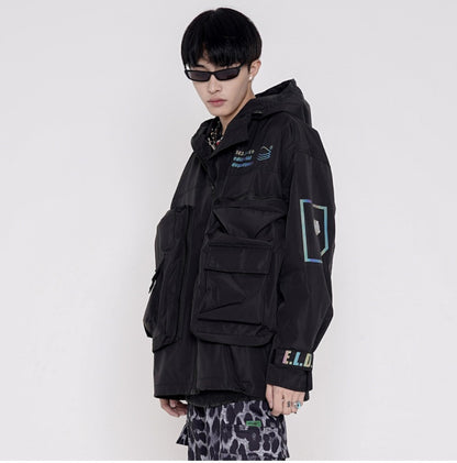 Laser reflective letters printed workwear jacket men