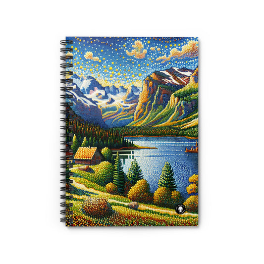 "Tranquil Sunset: A Pointillist Masterpiece of Serene Countryside" - The Alien Spiral Notebook (Ruled Line) Pointillism