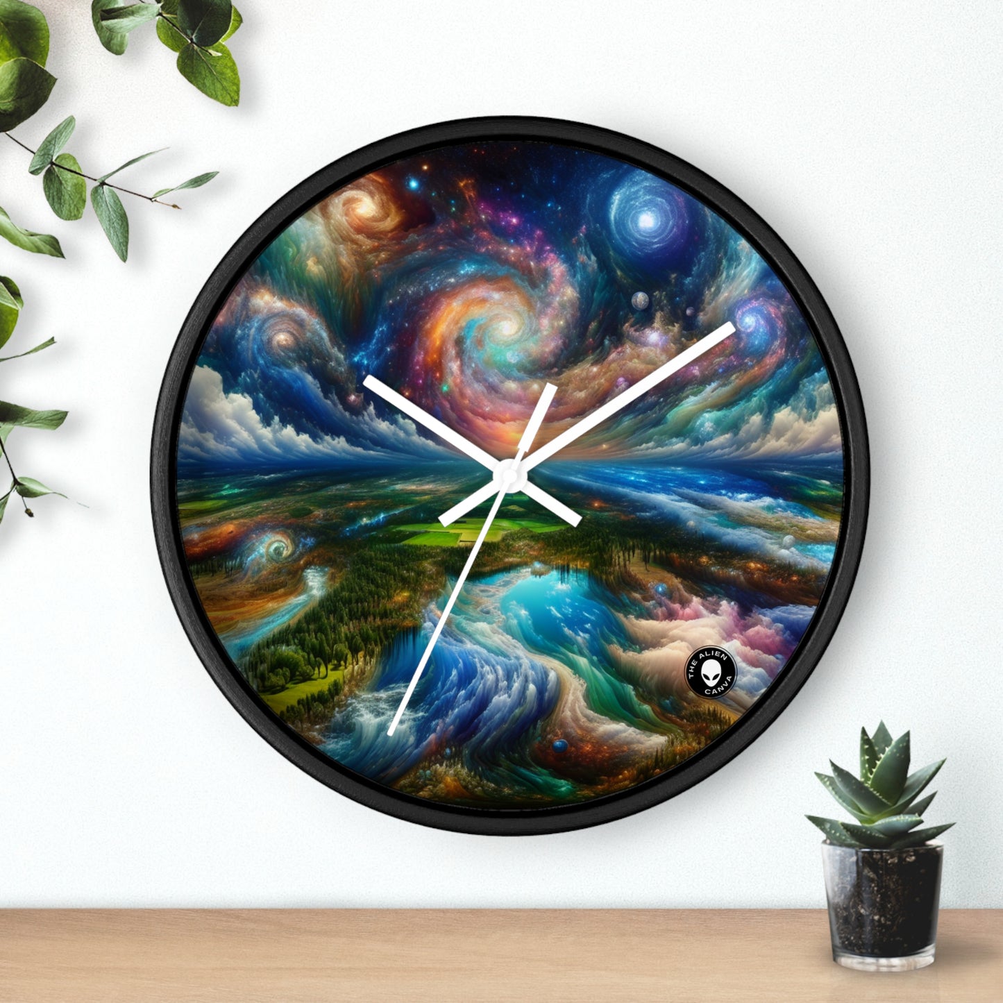 "Patchwork Galactique : Un Paysage Surréaliste" - L'Horloge Murale Alien