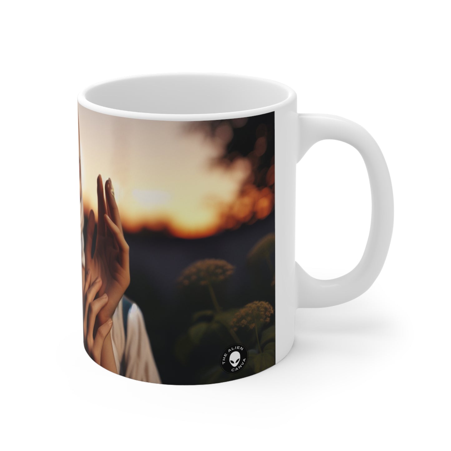 "Resplandor del atardecer dorado" - Taza de cerámica The Alien 11oz Romanticismo