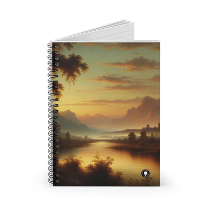 "Misty Morning: Serene Tonalism on a Tranquil Lake" - The Alien Spiral Notebook (Ruled Line) Tonalism