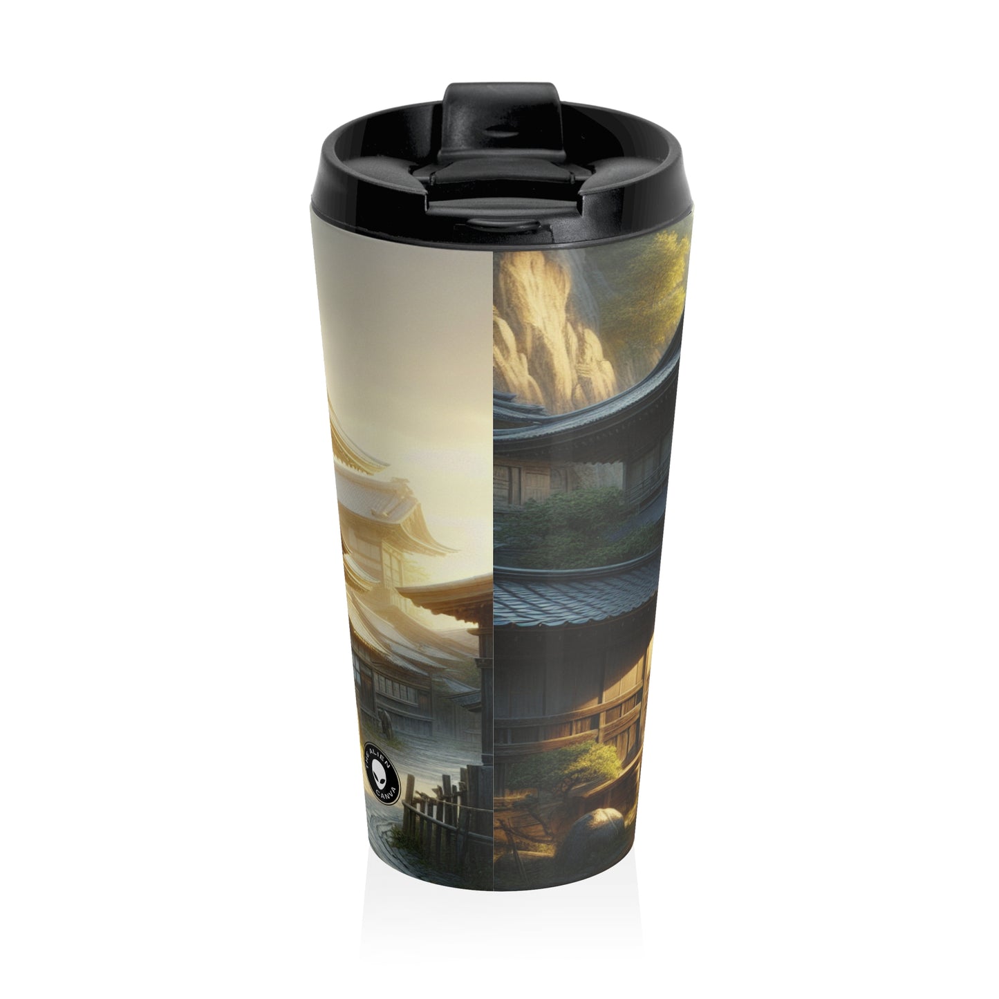 "Golden Hour Bliss: Paysage de réalisme photographique" - La tasse de voyage Alien en acier inoxydable Réalisme photographique