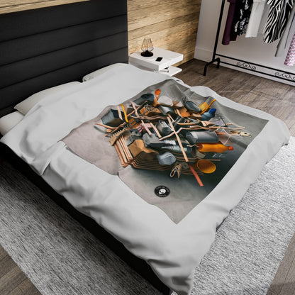 "Household Monochrome: Crafting a 3D Cubist Artwork" - The Alien Velveteen Plush Blanket Cubism