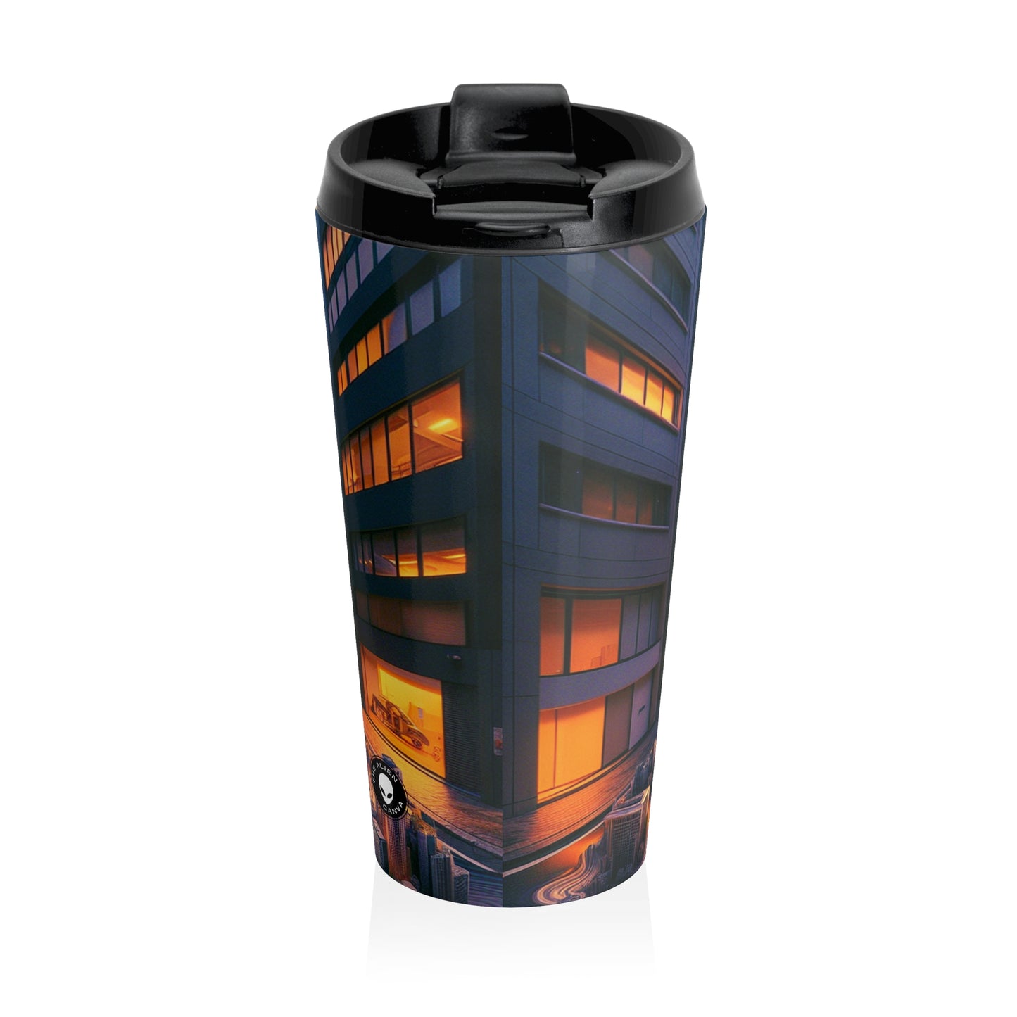 "Melting City: una vista nocturna surrealista" - Taza de viaje de acero inoxidable The Alien