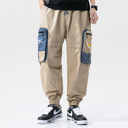 Pantalon cargo ample imprimé color-block avec grandes poches