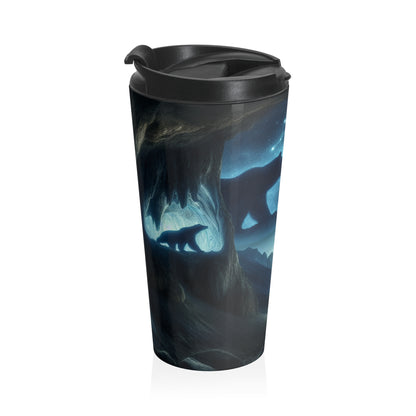 "The Bear and the Cosmic Balance" - The Alien Stainless Steel Travel Mug Cave Painting Style