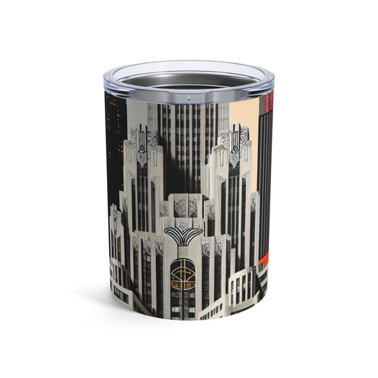 "A Contrast of Times: Classic Art Deco Skyscrapers and a Modern Cityscape" - The Alien Tumbler 10oz Art Deco Style