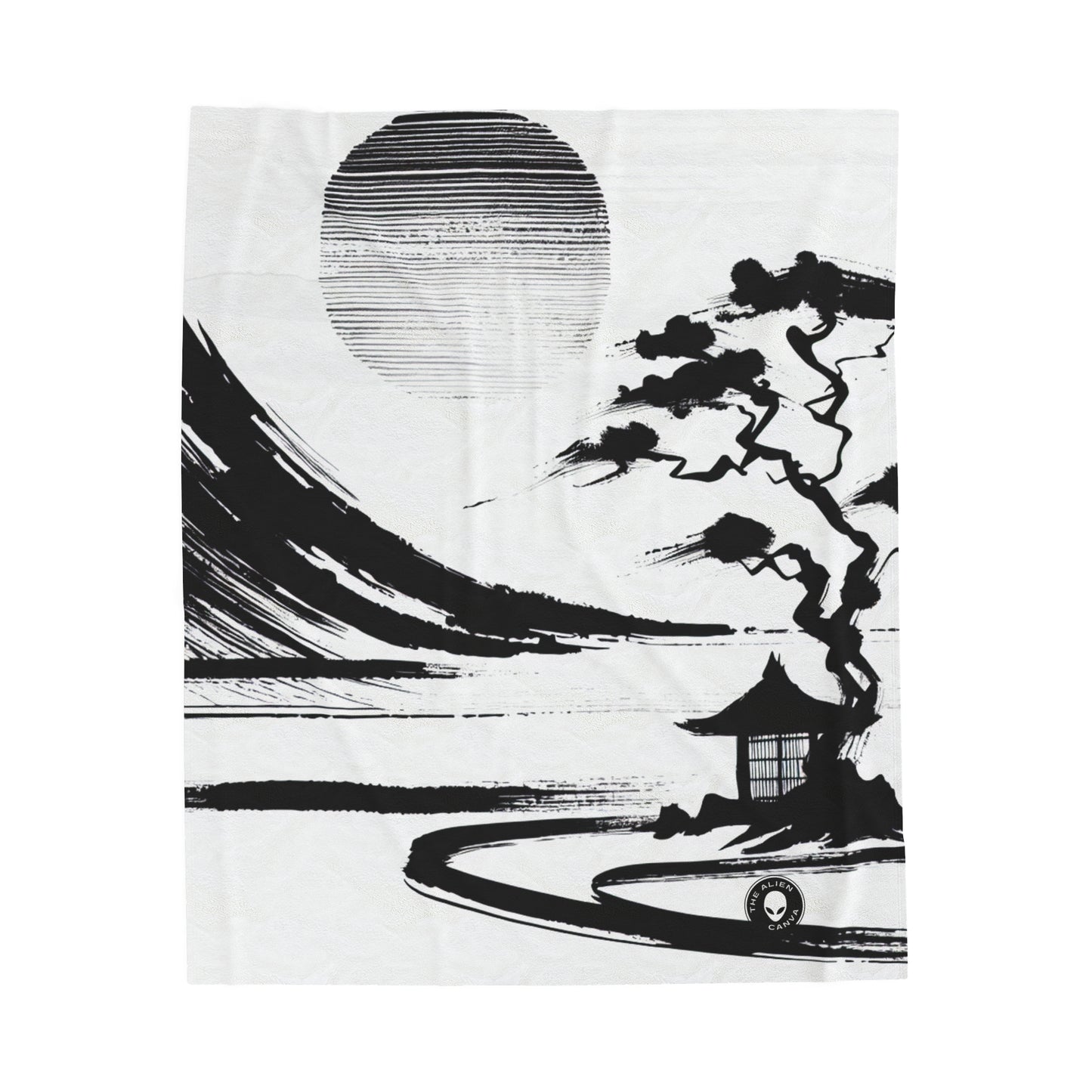 "Harmony of Wind and Water: A Zen Ink Painting" - The Alien Velveteen Plush Blanket Zen Ink Painting