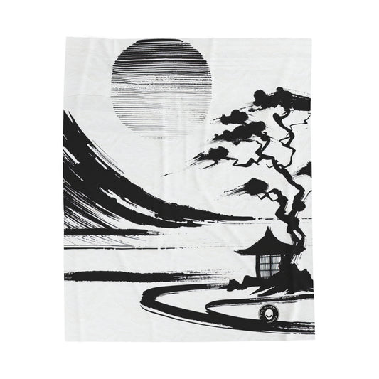 "Harmonie du vent et de l'eau : une peinture à l'encre zen" - La couverture en peluche Alien en velours Peinture à l'encre zen