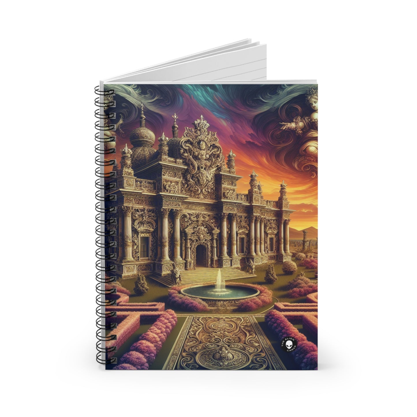 "Whimsy and Mystery: The Enchanted Masquerade in Baroque Splendor" - The Alien Spiral Notebook (Ruled Line) Baroque